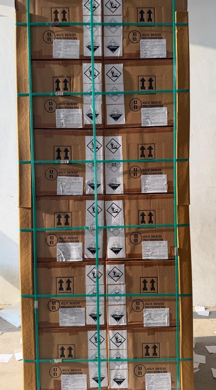 Export cartons with UN hazard and handling labels