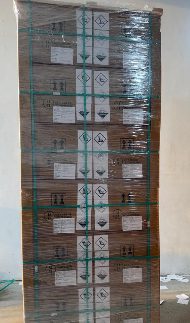 Shrink-wrapped pallet ready for dispatch